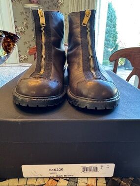 Marc by Marc Jacobs Brown Leather Front-Zip Lug Sole Ankle Boots